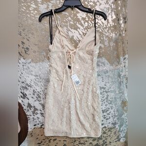 Elegant Sequin Beige Dress